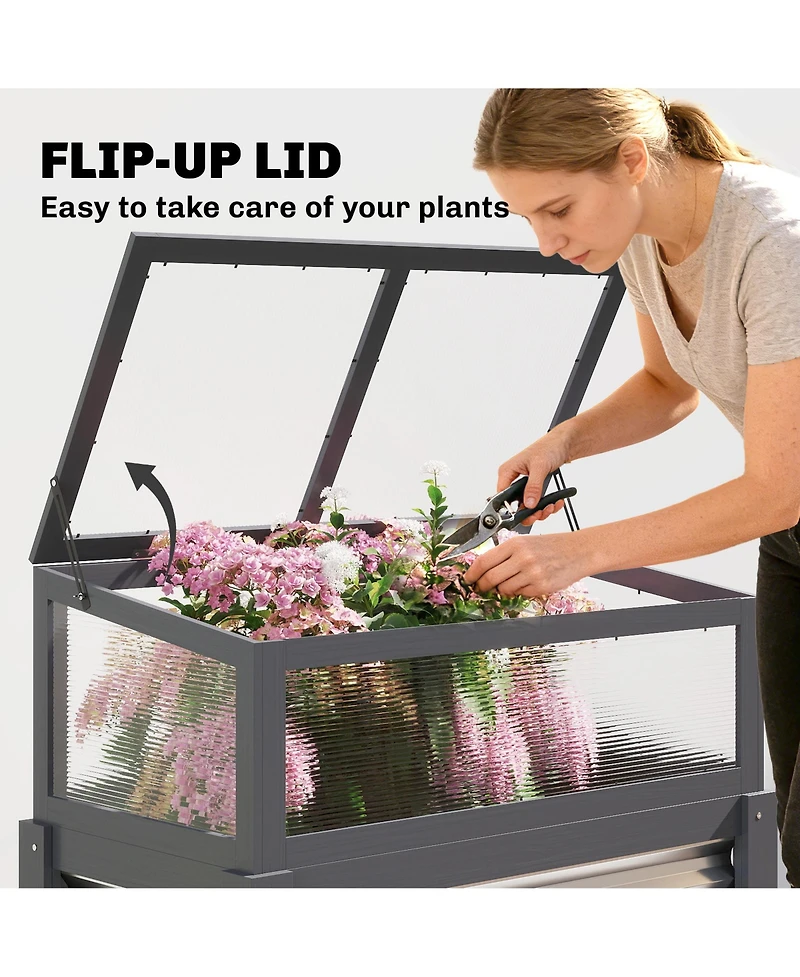 Outsunny Raised Garden Bed with Flip-Up Mini house