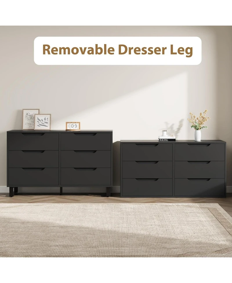 gaomon 47.2" Wide 6 Drawer Dresser, Freestanding Wooden Storage Cabinet for Home