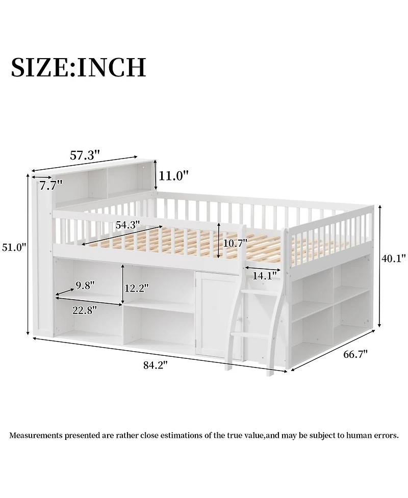 Streamdale Furniture Full Size Loft Bed with Led Headboard and Storage