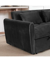 Streamdale Furniture 65-inch 3-in-1 foldable velvet sofa bed with adjustable back and pillows