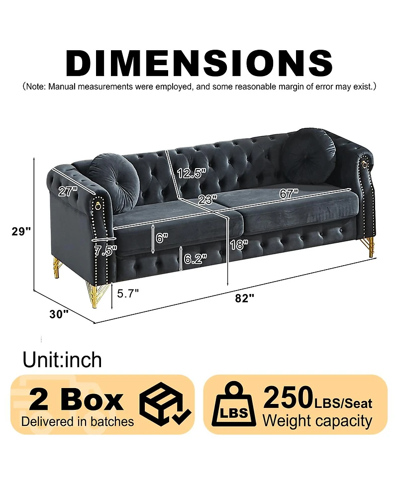 Streamdale Furniture Streamdale Velvet Chesterfield Sofa with Pillows & Studs