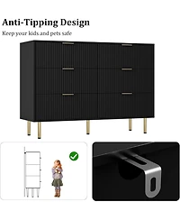 gaomon "47" wide modern 6 drawer fluted dresser with metal handles—wood chest for bedroom or living room."