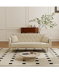 Streamdale Furniture Modern 72" foldable sleeper sofa, beige velvet, retro style.