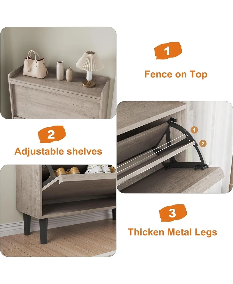 gaomon Wooden Shoe Cabinet with Flip Drawers – Adjustable Shelf Shoe Organizer, Hidden Freestanding Shoe Storage for Entryway, Hallway