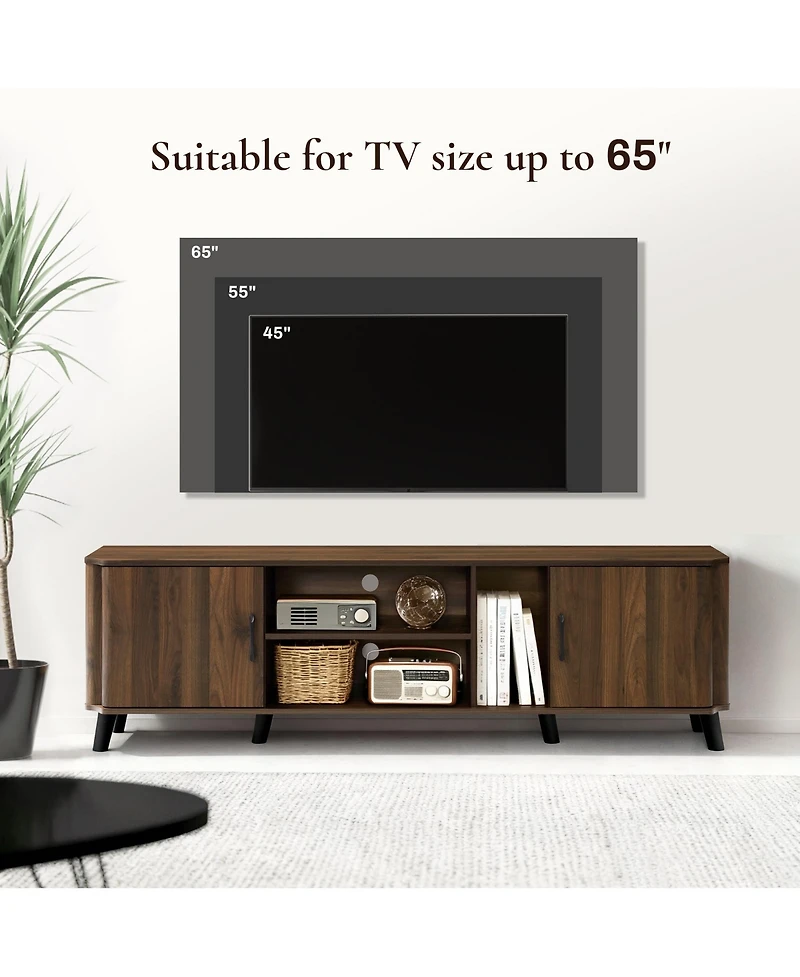 LuxenHome Dark Oak Manufactured Wood 71-Inch Wide Tv Console Cabinet