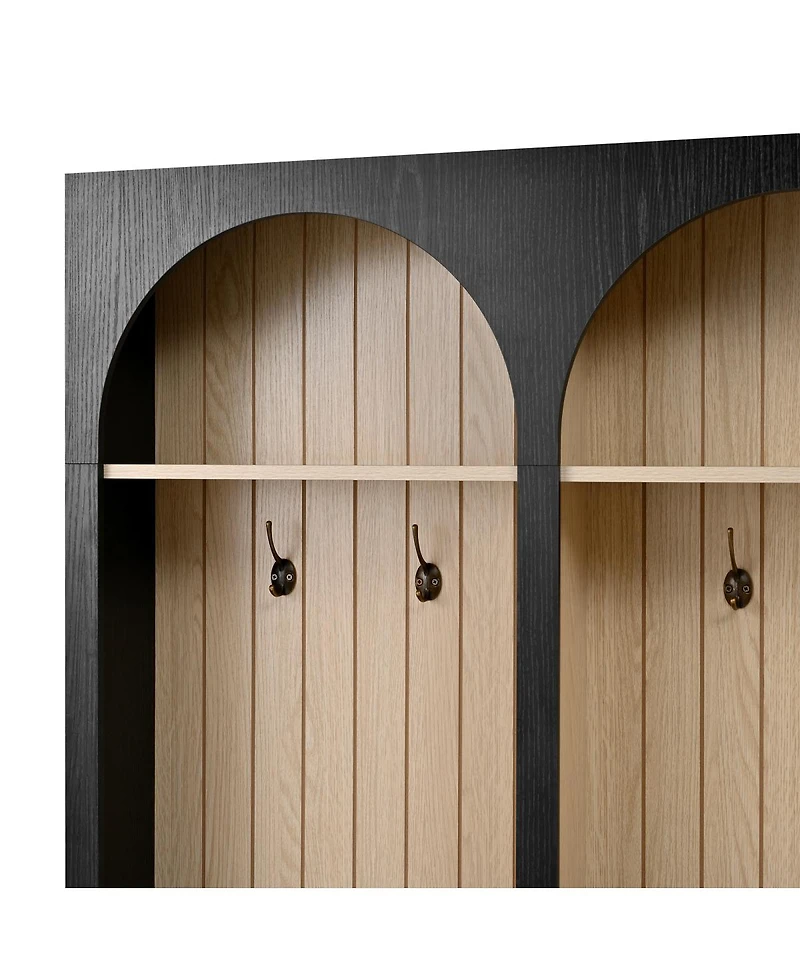 Streamdale Furniture Farmhouse Arched Hall Tree Bench with Hooks, Coat Rack & Shoe Organizer