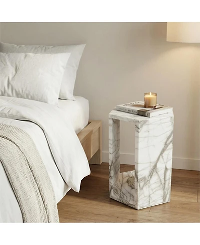 Streamdale Furniture White Marble Hexagon Side Table - 15.7" Modern Stone End Table