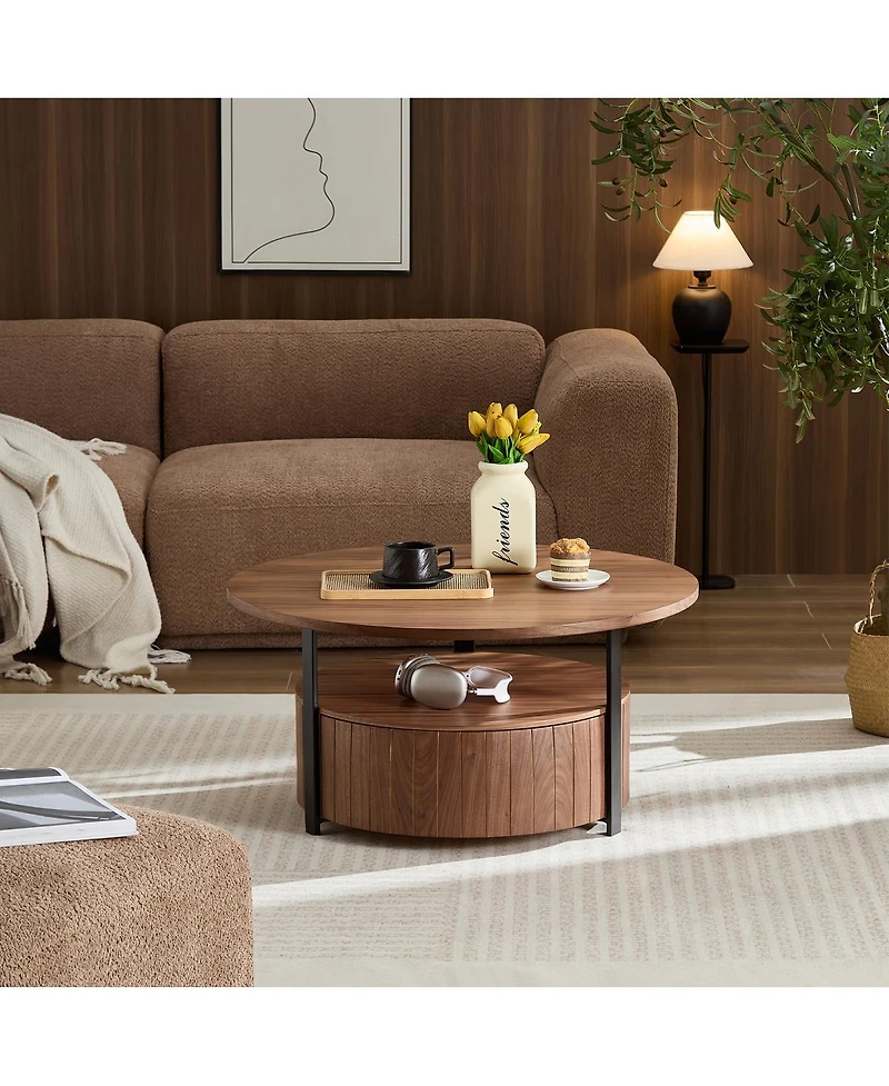 Streamdale Furniture Wood Coffee Table Round, Rustic Charm For Living Room Decor