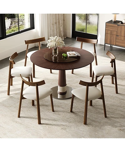 Streamdale Furniture Solid Wood Dining Table Set with 6 Chairs & Lazy Susan