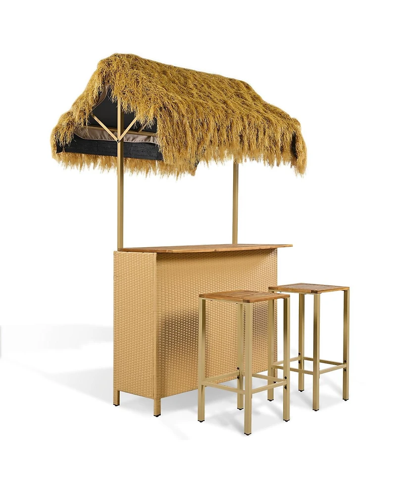 Streamdale Furniture Hawaiian-style Bar Height Patio Set with Pe Grass Canopy