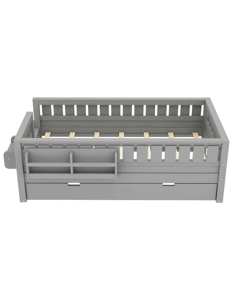 Streamdale Furniture Twin Bed with Bookshelves, Staircase, Trundle.