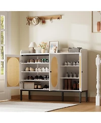 gaomon 7 Tier Rattan Shoe Cabinet, Freestanding Shoe Storage Organizer with 3 Rattan Doors and Adjustable Shelves for Entryway, Hallway, Living Room