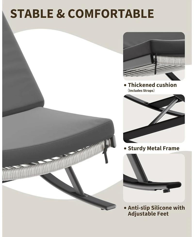 gaomon Outdoor Rocking Lounge Chair Set of 2, Patio Chaise Lounge with Removable Cushion for Napping Relaxing, Indoor Reclining Papasan Rocker Chair