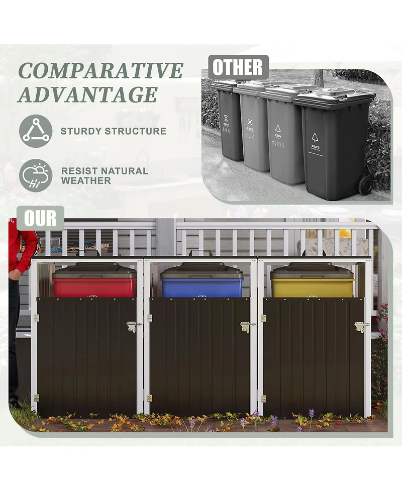 Streamdale Furniture Garbage Bin Shed for 3 Cans, Lockable, Waterproof