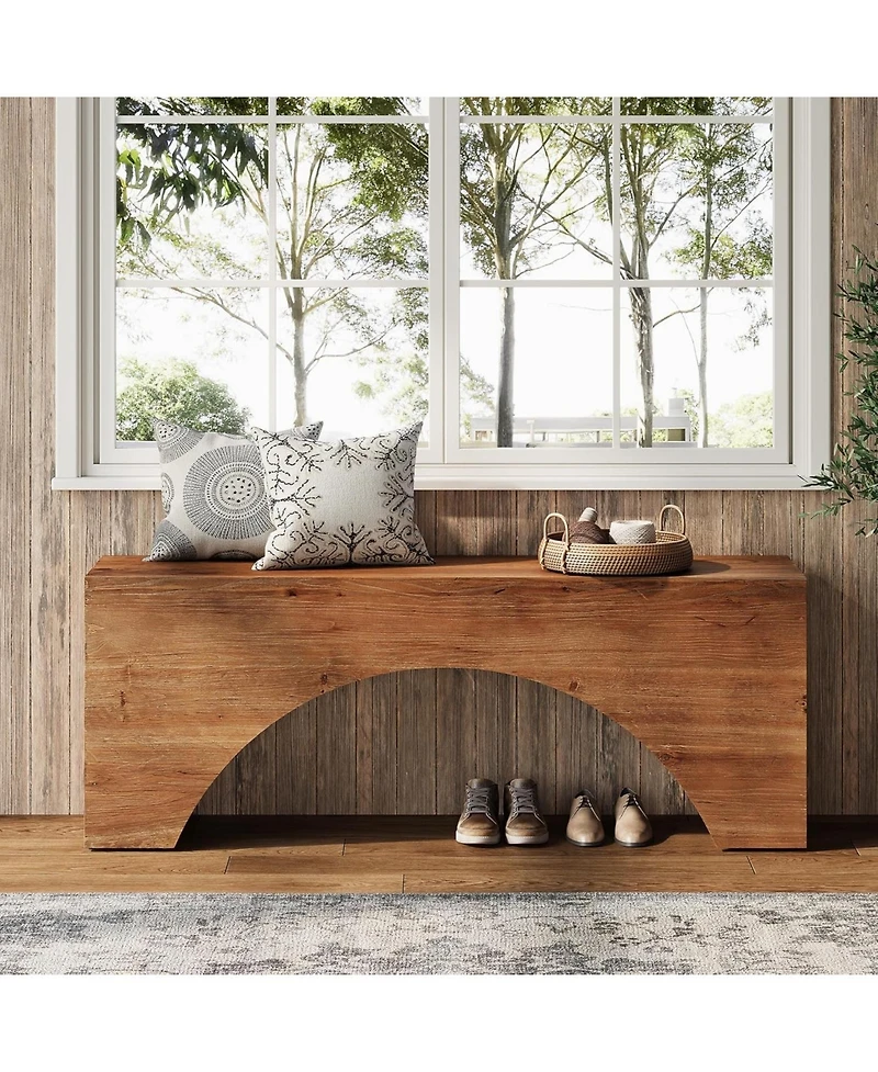 Tribesigns 47" Solid Wood Bench, Arch End of Bed Bench for Bedroom, Narrow Long Entryway Bench, Wooden Indoor Dining Bench