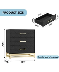 gaomon 3 Drawer Dresser for Bedroom, Modern Wood Dressers Chest of Drawers with Storage, Wide Drawers Tall Nightstand Metal Handles, Wood Dressers