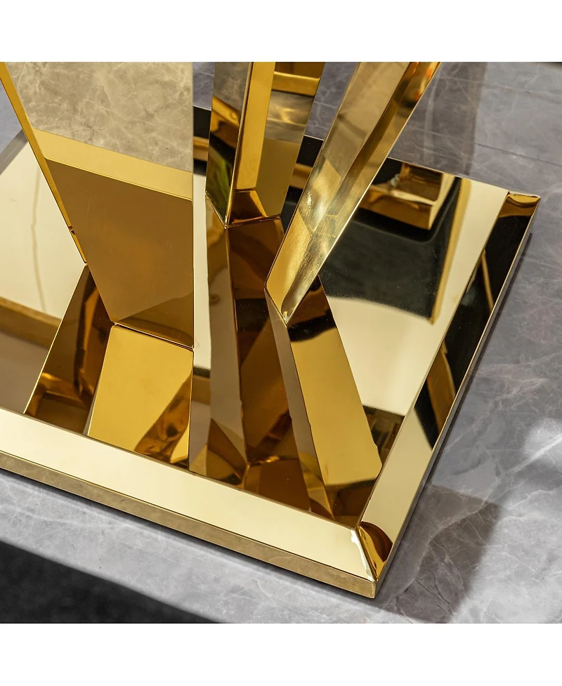 Streamdale Furniture Mdf Marble Top Dining Table for 6, White/Gold 66.9" Stainless Steel Base