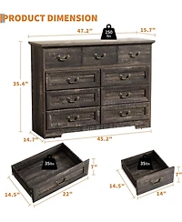 gaomon Dresser for Bedroom, Retro Wooden 9-Drawer Dresser, 47.2" Wide Chest of Drawers with Metal Handle, Dressers Tv Stand, Dressers