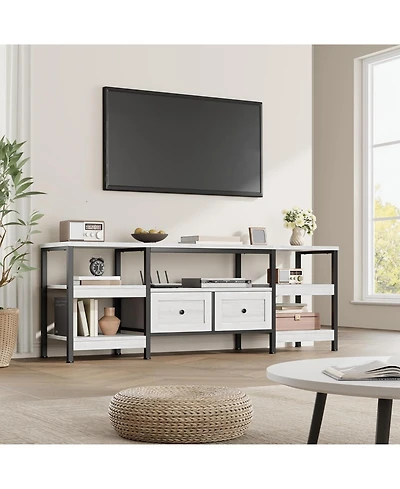 gaomon Modern-Industrial Tv Stand with 2 Fabric Drawers, Entertainment Center for TVs