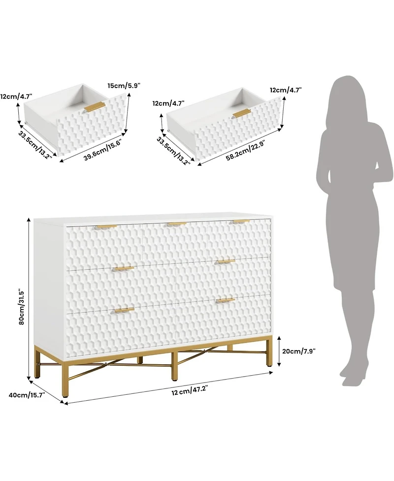 gaomon Modern 7 Drawer Dresser for Bedroom, Chest of Drawers for Closet with Deep Drawers and Wide Top, Long Wooden Dresser for Living Room