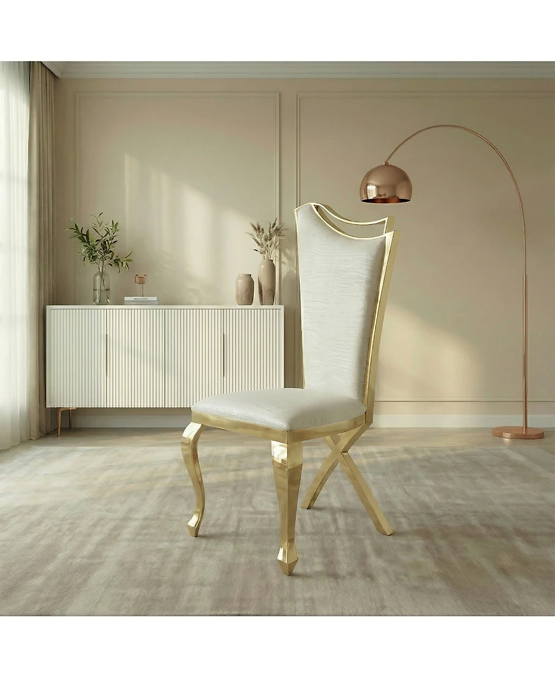 Streamdale Furniture Gorgeous Streamlined white Pu stainless steel dining chair, set of 2