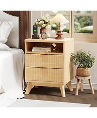 gaomon Modern Fluted Night Stands Set of 2, Nightstands with Usb Charging Station, Two Drawer Filing Cabinets with Shelf