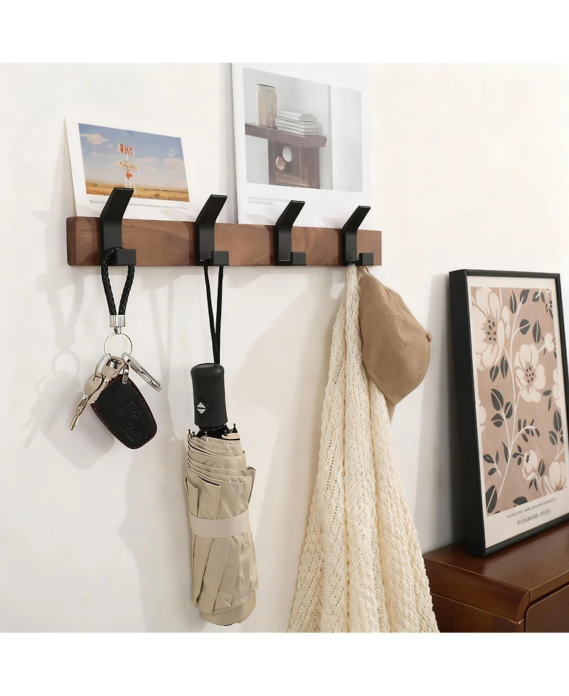 Yigii Walnut Wood & Aluminum Coat Rack,Rustproof, Easy Install