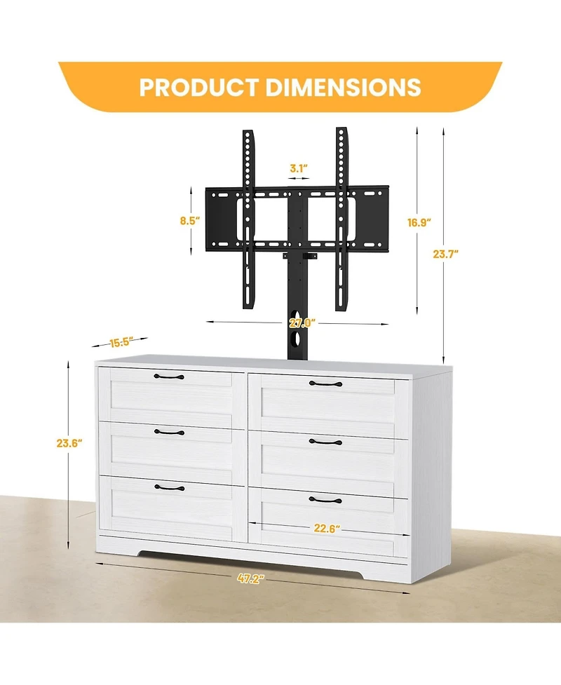 Gaomon Entertainment Center with Mount: Tv Stand Features 6 Drawers, Height-Adjustable Mount for 32/45/55/65/75/80 Inch TVs