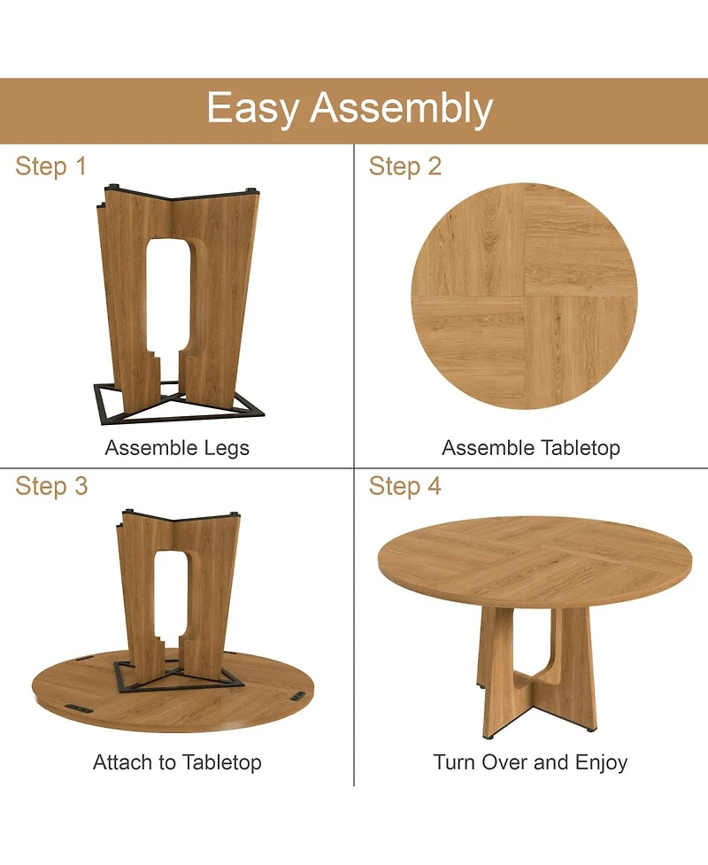 Streamdale Furniture Round Farmhouse Dining Table - 47 Inch Oak Finish Kitchen Table