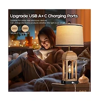 Sofucor 26-inch Table Lamp for Living Room, Farmhouse Lamps Set of 2 with Usb A+C and Nightlight