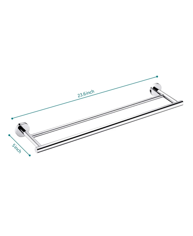 Rainsken 23.6" Stainless Steel Wall Mounted Towel Bar, Double Bath Towel Bar for Bathroom