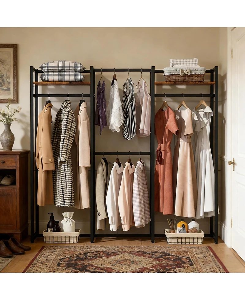 Rainsken Heavy Duty Garment Rack, Large Metal Clothing Rack, Freestanding Closet Organizer with Shelves and Hanging Rod for Hallway, Bedroom