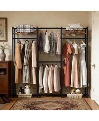 Rainsken Heavy Duty Garment Rack, Large Metal Clothing Rack, Freestanding Closet Organizer with Shelves and Hanging Rod for Hallway, Bedroom