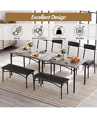 gaomon 4 Piece Rustic Upholstered Dining Set – Table, Chairs & Bench