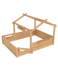 Streamdale Furniture Full Size Floor Bed with Guardrails, Roof, Tray & Signboard