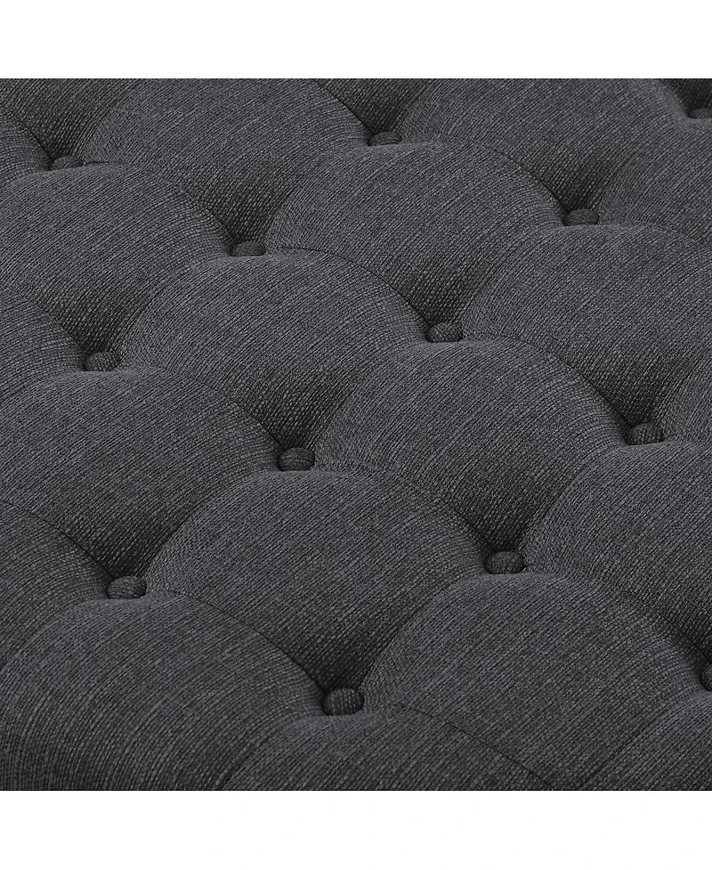 Streamdale Furniture Large Tufted Linen Ottoman Coffee Table with Solid Wood Shelf