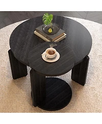 Streamdale Furniture Nesting round wood coffee table set of 2, black oak veneer top, water/wear-resisting