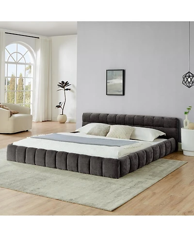 Streamdale Furniture King size Chenille Upholstered Platform Bed Frame with Headboard