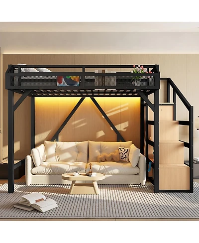 Streamdale Furniture Twin Loft Bed with Storage Stairs, Shelves, Wardrobe, Usb