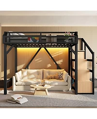 Streamdale Furniture Twin Loft Bed with Storage Stairs, Shelves, Wardrobe, Usb