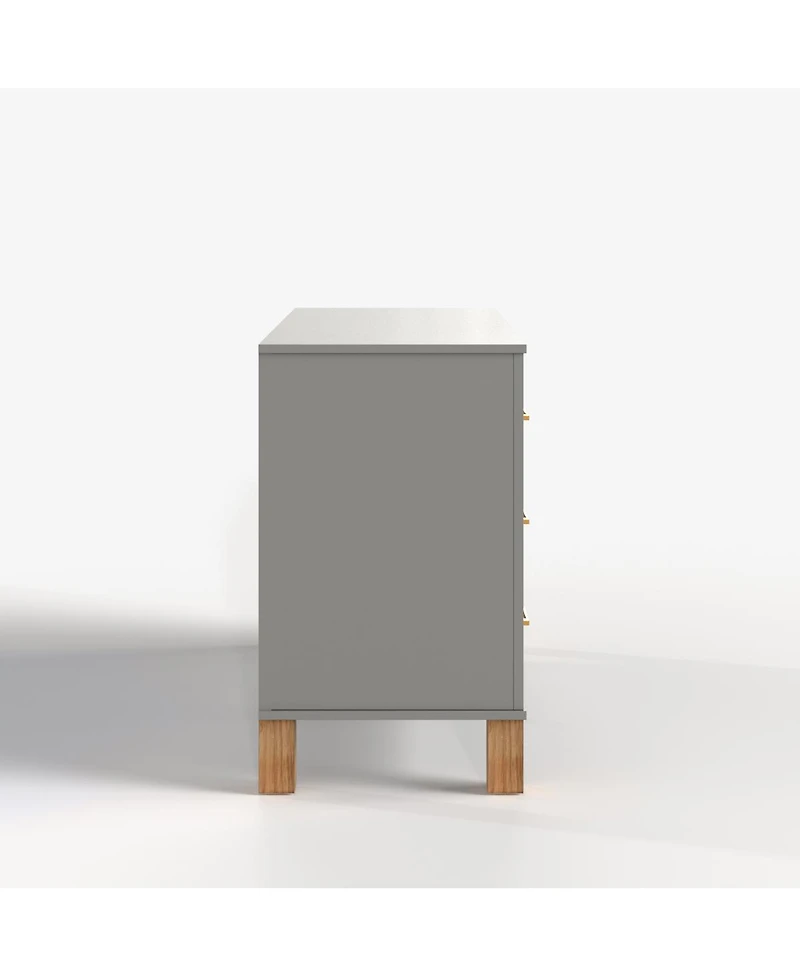 Streamdale Furniture 6-Drawer Double Dresser with Metal Handles & Solid Wood Legs