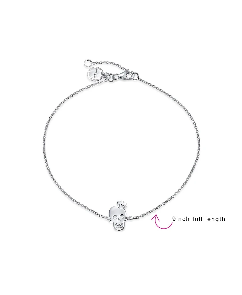 Bling Jewelry Whimsical Heart Eyes & Crown Smiling Skull Anklet Ankle Bracelet .925 Sterling Silver Adjustable