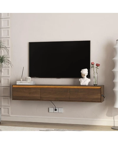 Streamdale Furniture Floating Tv Stand with Led Lights & Power Outlet