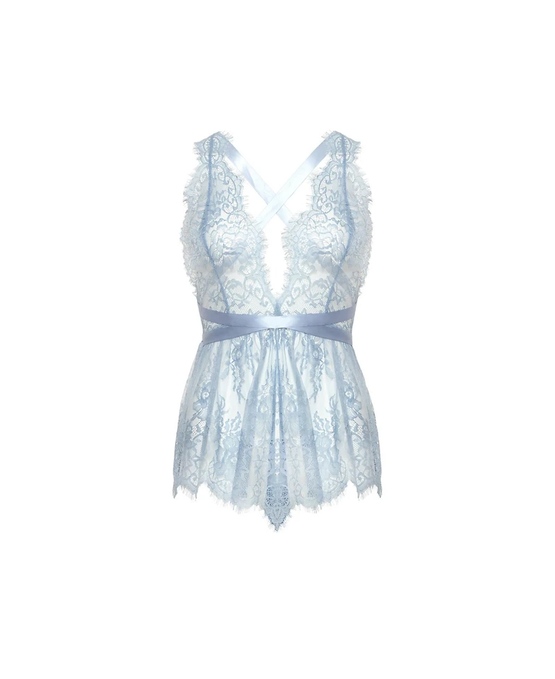 Oh La Cheri Women's Brea Eyelash Lace Romper with Open Back