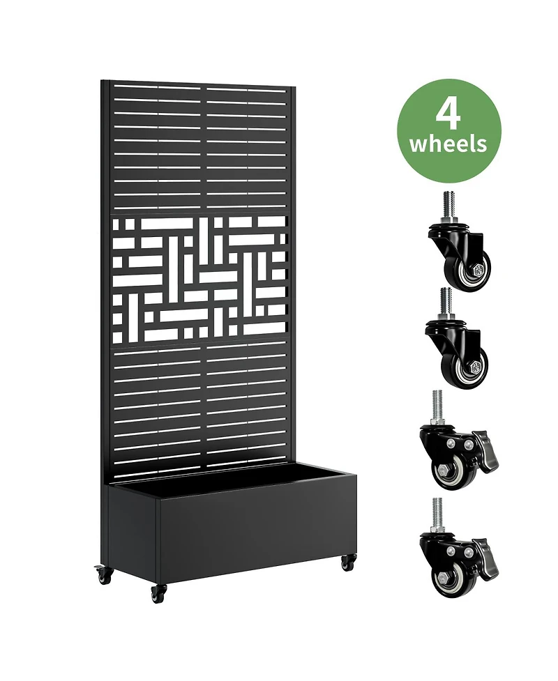 Streamdale Furniture Metal Planter Box with Trellis, 73"x35"x16 Raised Garden Bed with Wheels