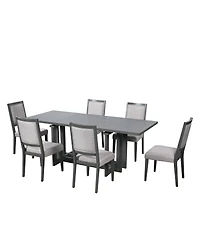 Streamdale Furniture Rustic 82" Extendable Dining Table Set with 6 Upholstered Chairs