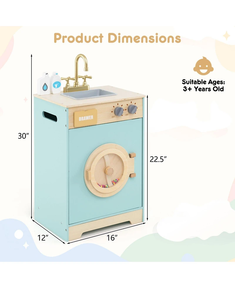 Slickblue Pretend Play Washing Machine Toy for Kids with Detergent