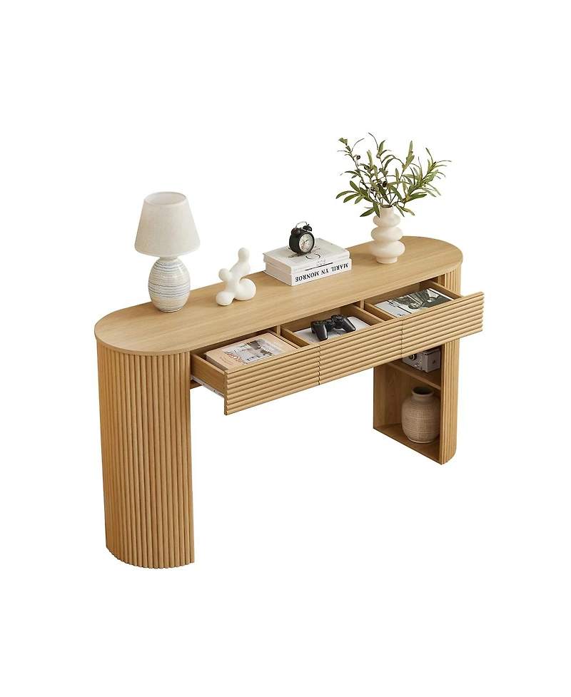 Streamdale Furniture Retro Console Table with Storage, 3 Drawers, Slat Aesthetic, Entryway/Living Room