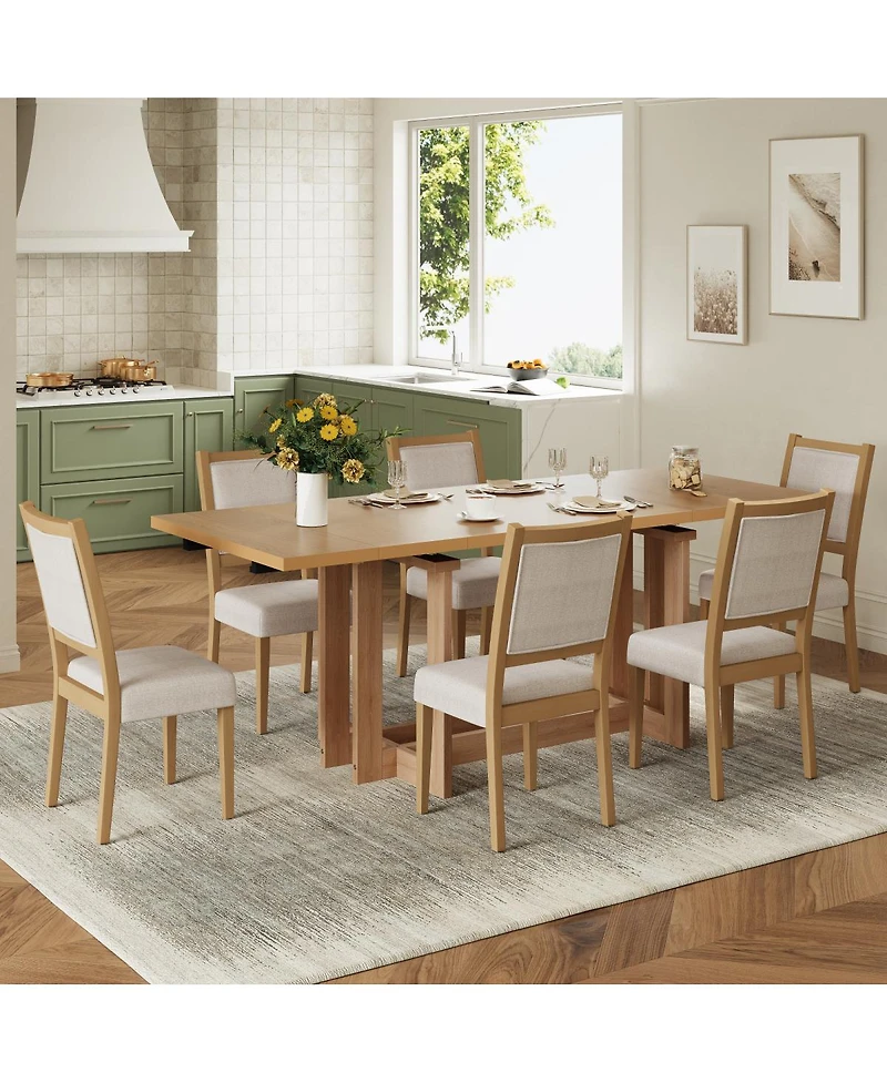 Streamdale Furniture Rustic 82" Extendable Dining Table Set with 6 Upholstered Chairs & 2 Leaves