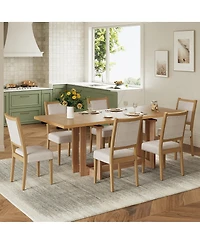 Streamdale Furniture Rustic 82" Extendable Dining Table Set with 6 Upholstered Chairs & 2 Leaves